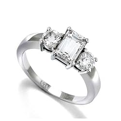 Emerald Round-Cut Diamond CZ Three-Stone Engagement Ring-7