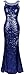 Angel-fashions Women's Round Neck Beading Sequin Backless Slit Party Dress