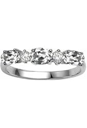 Tommaso Design Oval 5x3mm Genuine 3 Stone White Topaz Ring