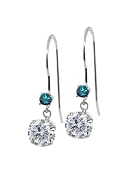 1.13 Ct Round G/H Diamond Blue Diamond 14K White Gold Earrings