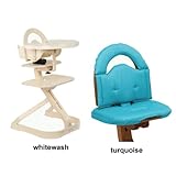 Svan High Chair from Scandinavian Child with Infant Kit and Cushion, Turquoise Cushion in Whitewash Wood