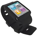 igadgitz Housse Etui Pochette Coque Case en Silicone de couleur Noir avec Bracelet pour Apple iPod Nano 6G 6ème Gen Génération 8 go gb & 16 go gb + protecteur d'écran