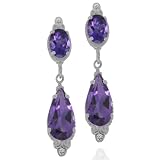 10k White Gold Amethyst and Diamond Dangle Earrings (.04 cttw, I-J Color, I1 Clarity)