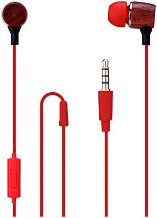 Wood Earbuds with Microphone and Remote - Corded Headset, Premium Genuine Wood In-ear Noise-isolating Headphones with Mic, Best Earphones for iPhone Android Phone Tab etc