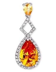 Pear-Shaped Simulated Fire Opal C.Z. Diamond Pendant