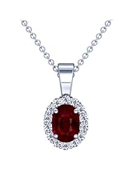14K White Gold Cushion Cut Ruby And Round Diamond Pendant