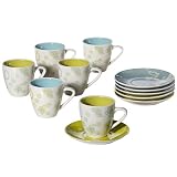 Yedi Houseware Classic Coffee and Tea Retro Flowers Teacups and Saucers, Set of 6