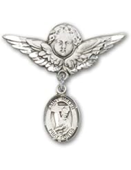 Sterling Silver Baby Badge with St. Helen Charm and Angel with Wings Badge Pin