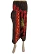 Womens Bellydance Hippie Harem Smock Waist Brown Floral Printed Capri Pant 38"