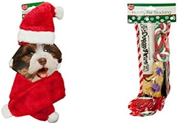 Dog Christmas Holiday Bundle - Stocking with Toys and Pet Santa Hat and Scarf Set