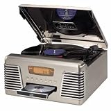Crosley CR712 Autorama Turntable with CD Player and AM/FM Radio, Brushed Chrome