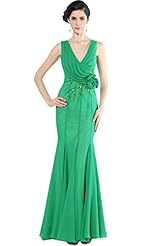 V-neck Mermaid Draped Lace Beaded Chiffon/Polyester One Shoulder Evening Dress/Party Dress/Wedding Dress 
