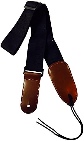 Guitar Strap for Acoustic or Electric, Fits Men, Women, Kids, Girls and Boys, Strong, Soft Non-Slip Cotton Strap (Not Cheap Nylon), Quality Extended Brown Leather Ends, Classic Black with No Logo