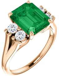 18K Rose Gold 10.00x8.00mm Emerald Cut Chatham Created Emerald and Diamond Ring -- LIFETIME WARRANTY