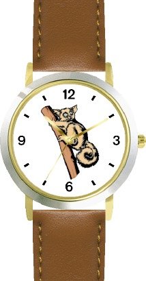 Lemur Monkey Animal - WATCHBUDDY® DELUXE TWO-TONE THEME WATCH - Arabic Numbers - Brown Leather Strap-Size-Large ( Men