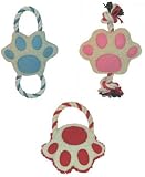 3 Assorted Plush Paw Dog toys on Tug Rope