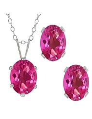 3.40 Ct Oval Pink Mystic Topaz Gemstone Sterling Silver Pendant Earrings Set