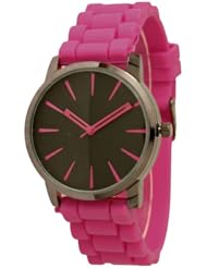 New Geneva Hot Pink w/ Black Silicone Watch