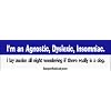 I'm an agnostic dyslexic insomniac. I lay awake all night wondering if there really is a dog - funny bumper stickers (Medium 10x2.8 in.)