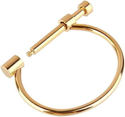 Stainless Steel Flat Head Screw Bar D-shape Shackle Cuff Bangle Bracelet 7.5" Unisex (Gold)