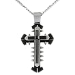 Black Plated Stainless Steel Men's Cross with Spikes on 24 Inch Steel Curb Chain