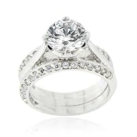 Sterling Silver Round CZ Wedding Engagement Stackable 3-Ring Set