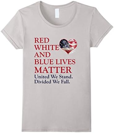 Women's All Lives Matter Shirt United We Stand American Police Flag Large Silver