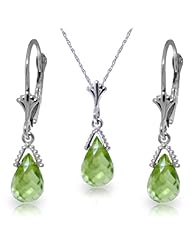 14k Solid Gold Jewelry Set: Natural Briolette Peridot Pendant Necklace and Dangle Earrings