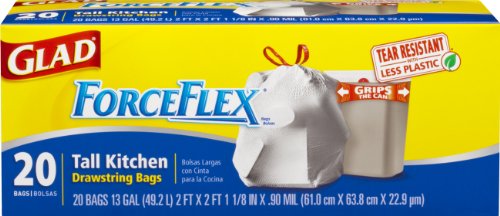 Glad ForceFlex Tall KitchenBags, Drawstring, White, 13 Gallon, 20-Count Packages (Pack of 12) On Sale