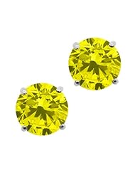 1.60 Ct Round Canary SI1-SI2 Diamond 14K White Gold Stud Earrings