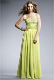 Lime Chiffon Gown with Beaded Bodice