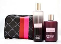 Victoria's Secret Velvet Amber Blackberry Fragrance Body Mist/ Fragrance Body Lotion and Cosmetic Makeup Toiletry Bag - 3 Pcs Gift Set