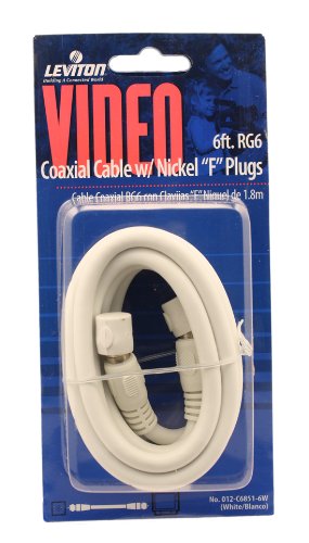 Leviton C6851-6W RG6 Coax Cable, Nickel Plated, 6-Feet, White