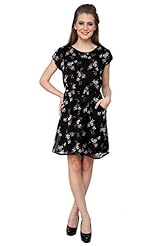 Petite Floral Print Short Sleeves Elasticized   Waistline  Dress