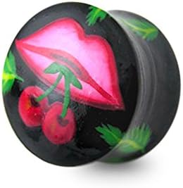 Lips with Cherry Perfectly Finished Painting and Plastic laminated Double Flared Wood Ear Plug