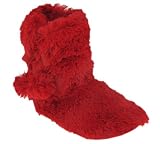 Capelli New York Bunny Fur Boot With Satin Bow & Poms Girls Indoor Slipper Red Devil 1/2