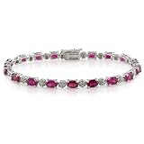Silver Created Ruby and Diamond Tennis Bracelet