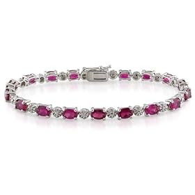 Silver Created Ruby and Diamond Tennis Bracelet: Jewelry