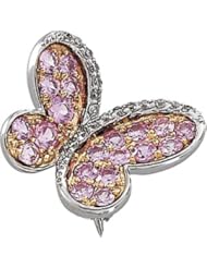 14k White-Gold Genuine Pink Sapphire & Diamond Butterfly Brooch by US Gems