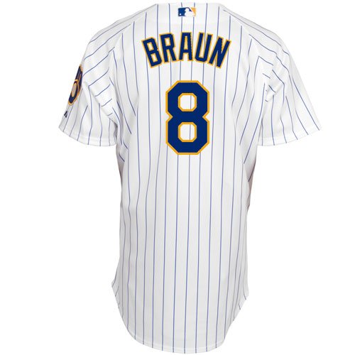 MLB Men's Milwaukee Brewers Ryan Joseph Braun Six Button Authentic Alternate Jersey (Wht/Ryl Pinstrp, 40/Medium)
