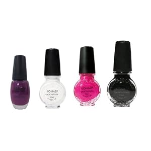 Konad Special Polish White +Psyche Pink+black+regular Polish Purple