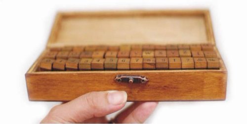 Jade Onlines Gift Sets for Children Alphabet,Number & Symbols Wooden Rubber Stamp 70 Pcs Set In Hinged Vintage Box