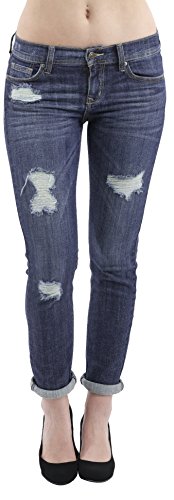 Eunina Women's Low Rise Relaxed Stretch Skinny Jeans Slight Distress Medium Blue