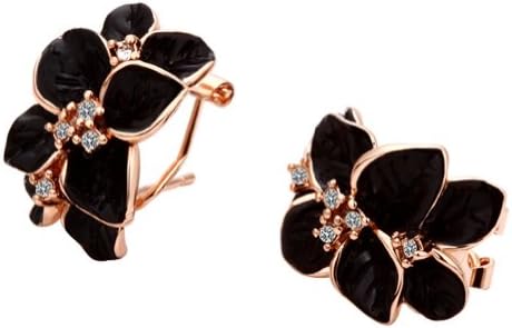 Black Rose Gold Plated Earrings, Fashion Jewelry, Nickel Free, Rhinestone
