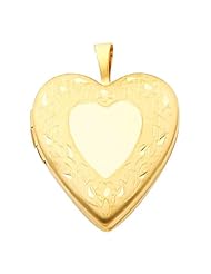 14K Yellow Gold Engraved Heart Locket Pendant (0.8" Inches or 20mm)