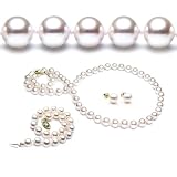 AAA Quality 3-Piece Round 7-7.5mm White Akoya SaltWater Cultured Pearl Necklace & Bracelet & Earrings