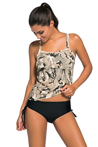 Lovezesent Women's Full Figure Stripes Camouflage Dressy Swimsuit Tankini X-Large