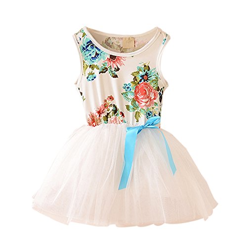 Sunsent Girls Summer Sleeveless Floral Dress One Piece Skirt Tutu Sundress