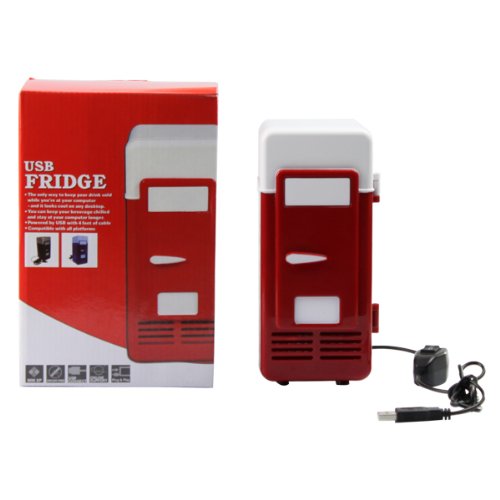 AGPtek® Red Plug & Play Mini USB PC Fridge Beverage Drink Cans Cooler (no batteries required)