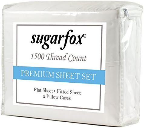 SugarFox Brushed Microfiber 1500 Thread Count 4-Piece Bed Set - Egyptian Style Sheets & Pillowcases - Hypoallergenic & Wrinkle Fade Stain Resistant (Vanilla Color - King Size) [24 Month Warranty]